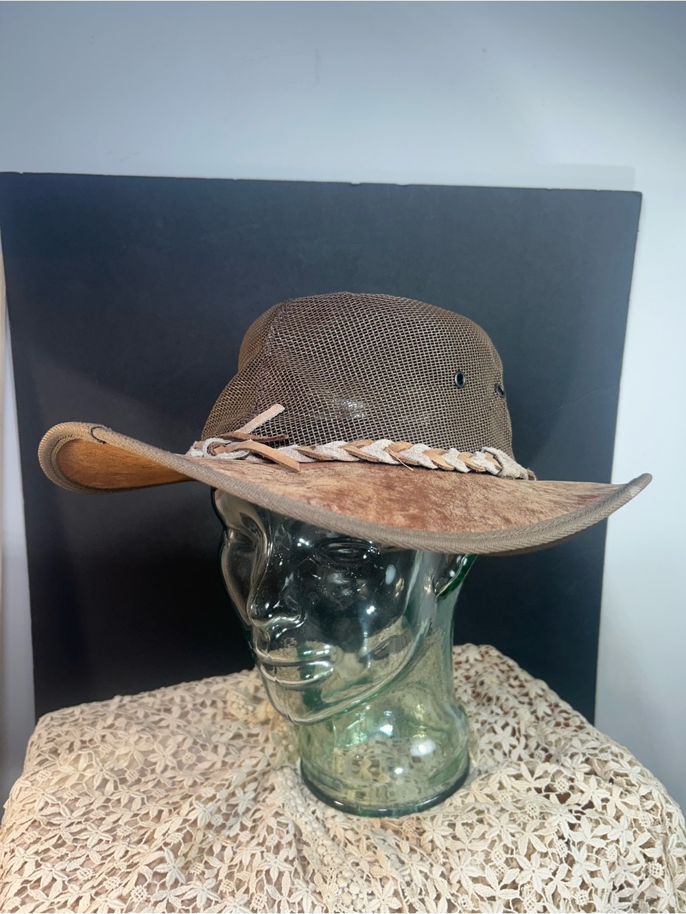 Brown Braided Band Mesh Safari Hat BARMAH Kangaroo Leather